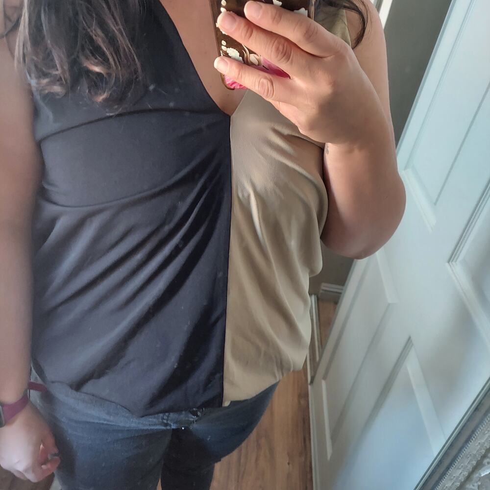 LANE BRYANT Tank Top Womens 26/28  Two Tone Black Tan Retro 947